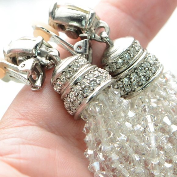 Oscar de la Renta Crystal Tassel Drop Clip Earrings - Picture 5 of 11